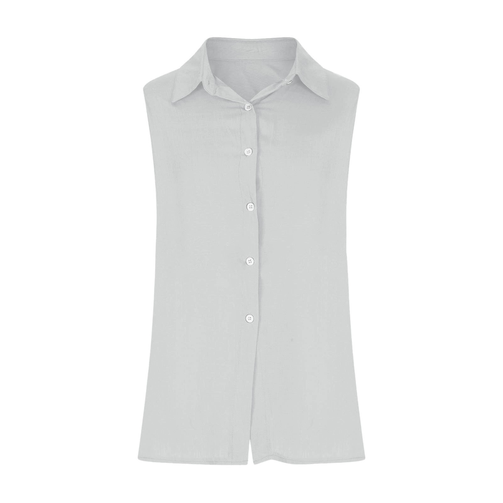 thumbnail image 4 of Blusa de lino sin mangas con cuello en V para mujer, ideal para el verano - Camisa informal con botones, 4 of 7
